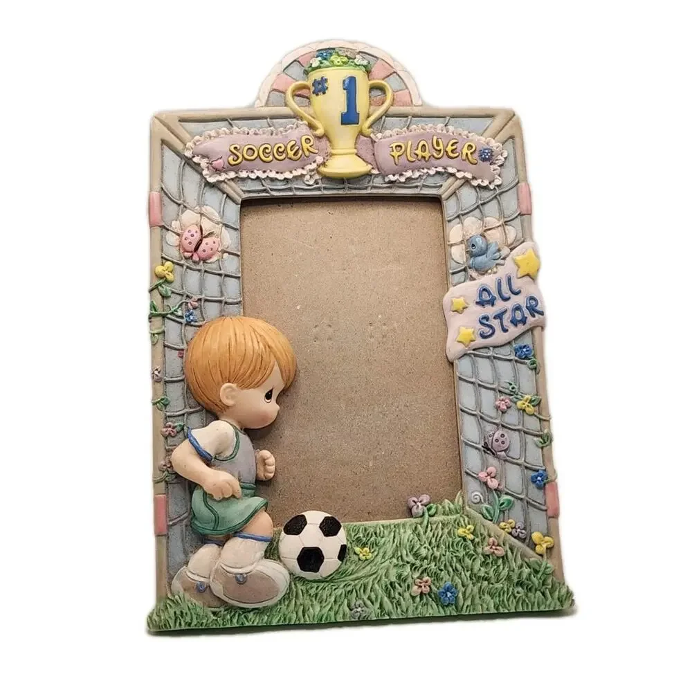 Precious Moments Porcelain #1 Boy Soccer Player Photo Frame All Star Kids Sport